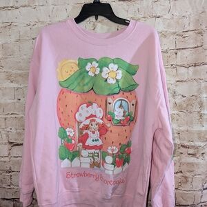 ♥️STRAWBERRY SHORTCAKE Hybrid Apparel Women’s Pink Sweatshirt Size XL Cotton Ble